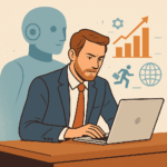 Homme d'affaires et robot collaboratif